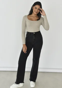 Hauts^Outfitbook Top côtelé à encolure carrée BEIGE