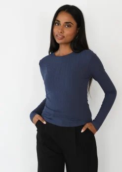 Hauts^Outfitbook Top côtelé manches longues BLEU