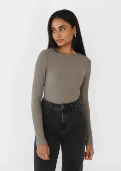 Hauts^Outfitbook Top côtelé manches longues TAUPE