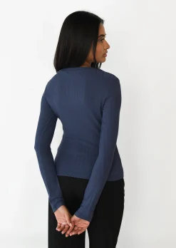 Hauts^Outfitbook Top côtelé manches longues BLEU