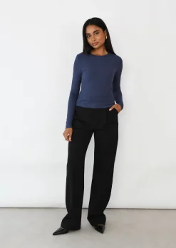Hauts^Outfitbook Top côtelé manches longues BLEU