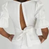 Hauts^Outfitbook Top en lin manches bouffantes BLANC