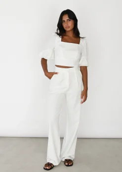 Hauts^Outfitbook Top en lin manches bouffantes BLANC