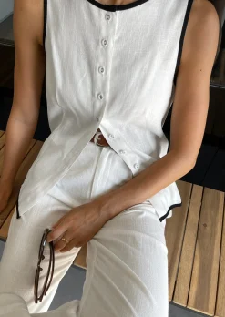 Hauts^Outfitbook Top lin boutons BLANC