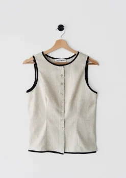 Hauts^Outfitbook Top lin boutons BEIGE