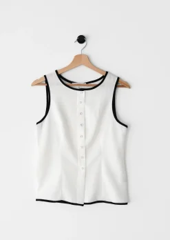 Hauts^Outfitbook Top lin boutons BLANC