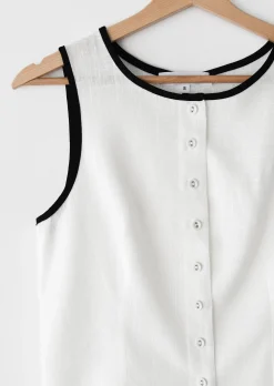 Hauts^Outfitbook Top lin boutons BLANC