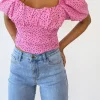 Hauts^Outfitbook Top manches bouffantes à pois ROSE