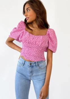 Hauts^Outfitbook Top manches bouffantes à pois ROSE