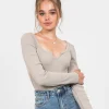 Hauts^Outfitbook Top manches longues avec encolure crantée - BEIGE