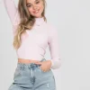 Hauts^Outfitbook Top manches longues avec noeud au dos rose poudré violet
