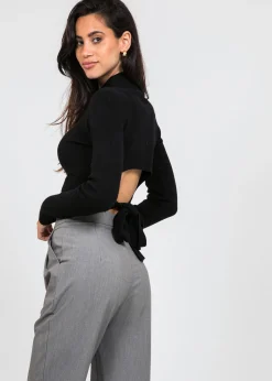 Hauts^Outfitbook Top manches longues avec noeud au dos noir