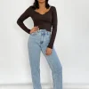 Hauts^Outfitbook Top manches longues avec encolure crantée MARRON