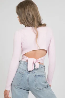 Hauts^Outfitbook Top manches longues avec noeud au dos rose poudré violet