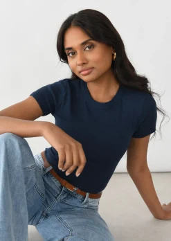 Hauts^Outfitbook T-shirt coton manches courtes BLEU
