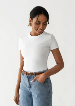 Hauts^Outfitbook T-shirt coton manches courtes BLANC