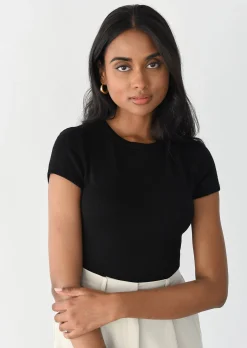 Hauts^Outfitbook T-shirt maille manches courtes NOIR