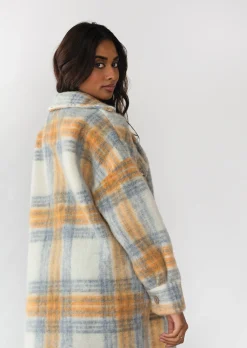 Vestes L Manteaux^Outfitbook Veste à carreaux longue bleu et jaune