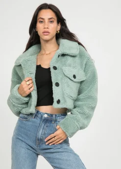 Vestes L Manteaux^Outfitbook Veste courte en imitation peau de mouton VERTE