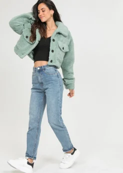Vestes L Manteaux^Outfitbook Veste courte en imitation peau de mouton VERTE