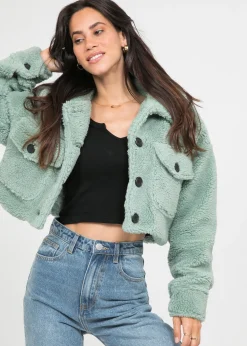 Vestes L Manteaux^Outfitbook Veste courte en imitation peau de mouton VERTE