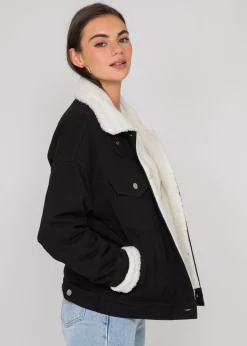 Vestes L Manteaux | Jeans^Outfitbook Veste en jean doublé avec sherpa NOIR
