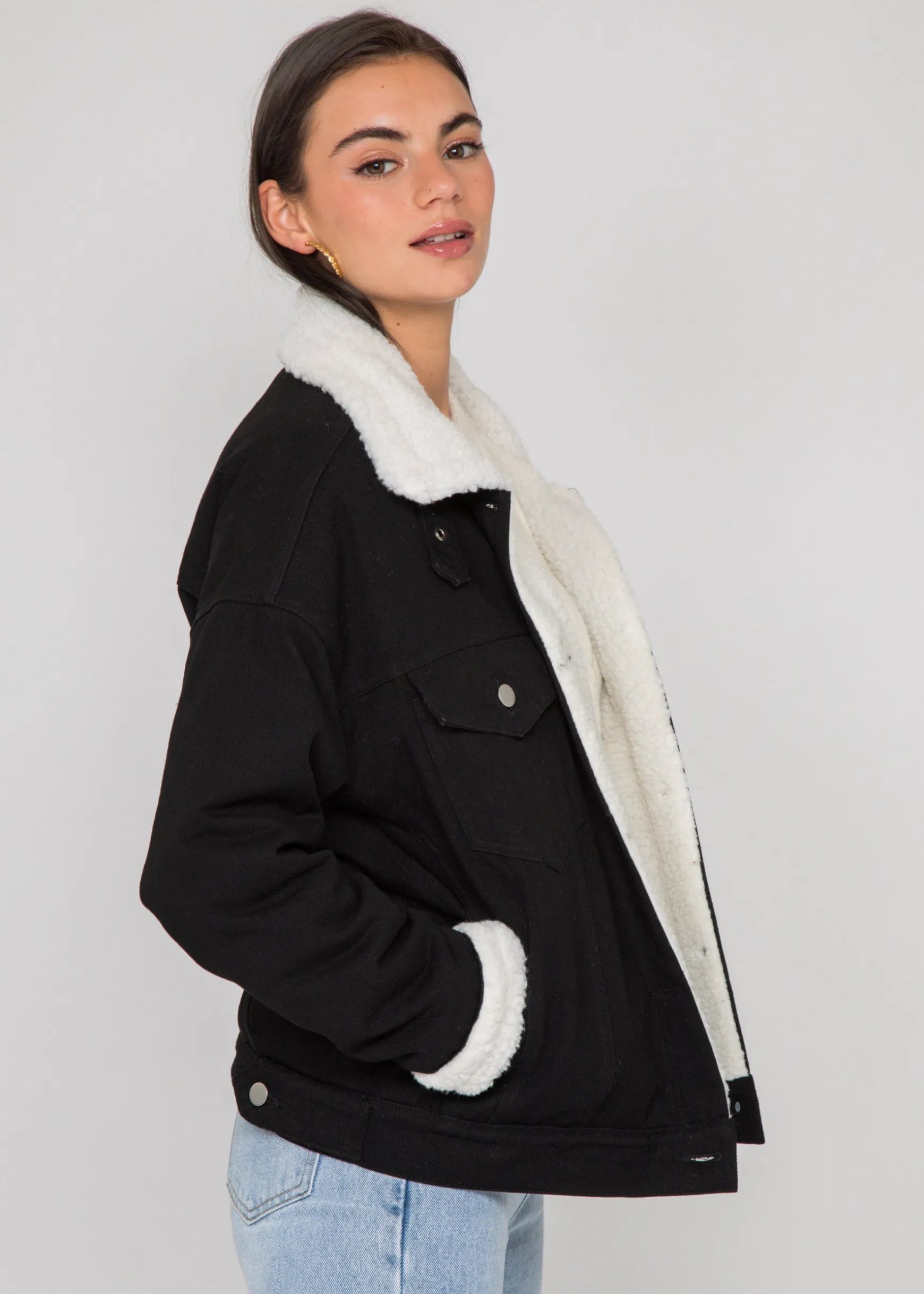 Vestes L Manteaux | Jeans^Outfitbook Veste en jean doublé avec sherpa NOIR