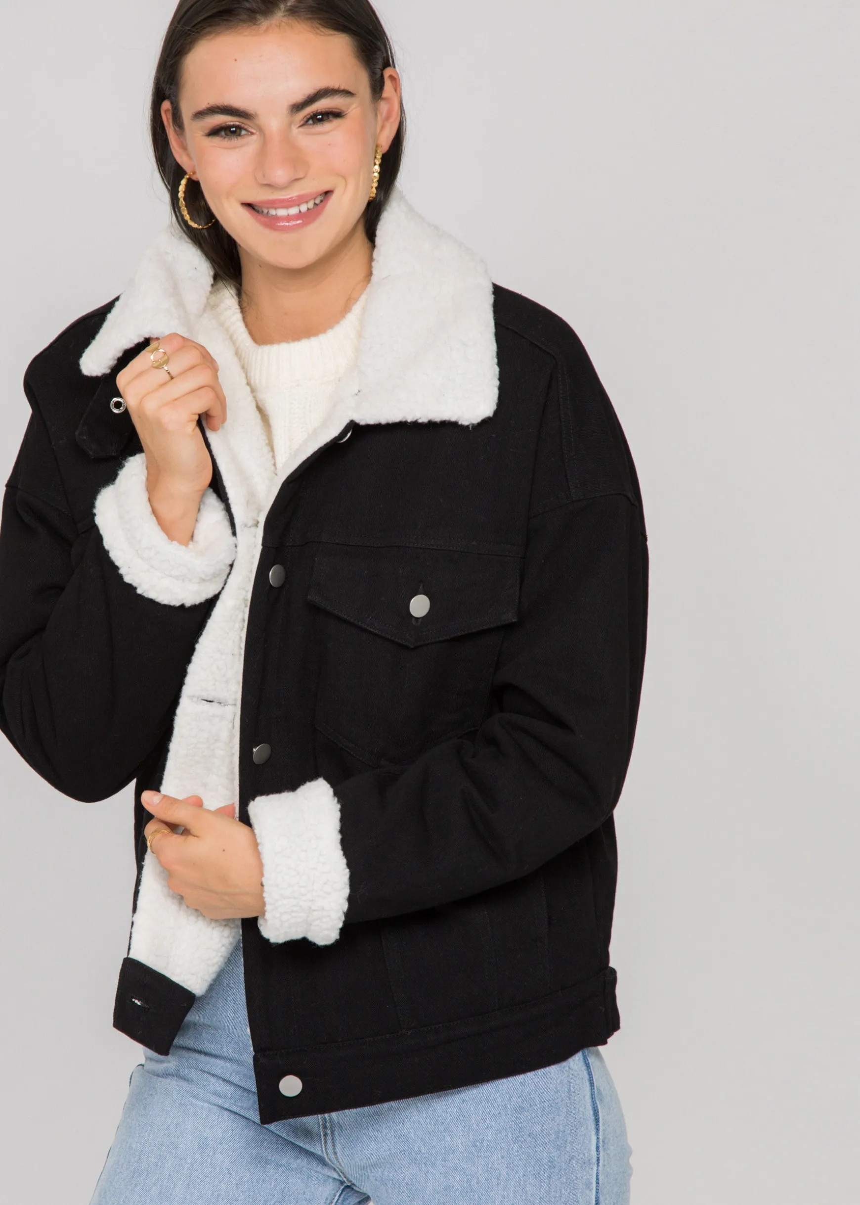 Vestes L Manteaux | Jeans^Outfitbook Veste en jean doublé avec sherpa NOIR