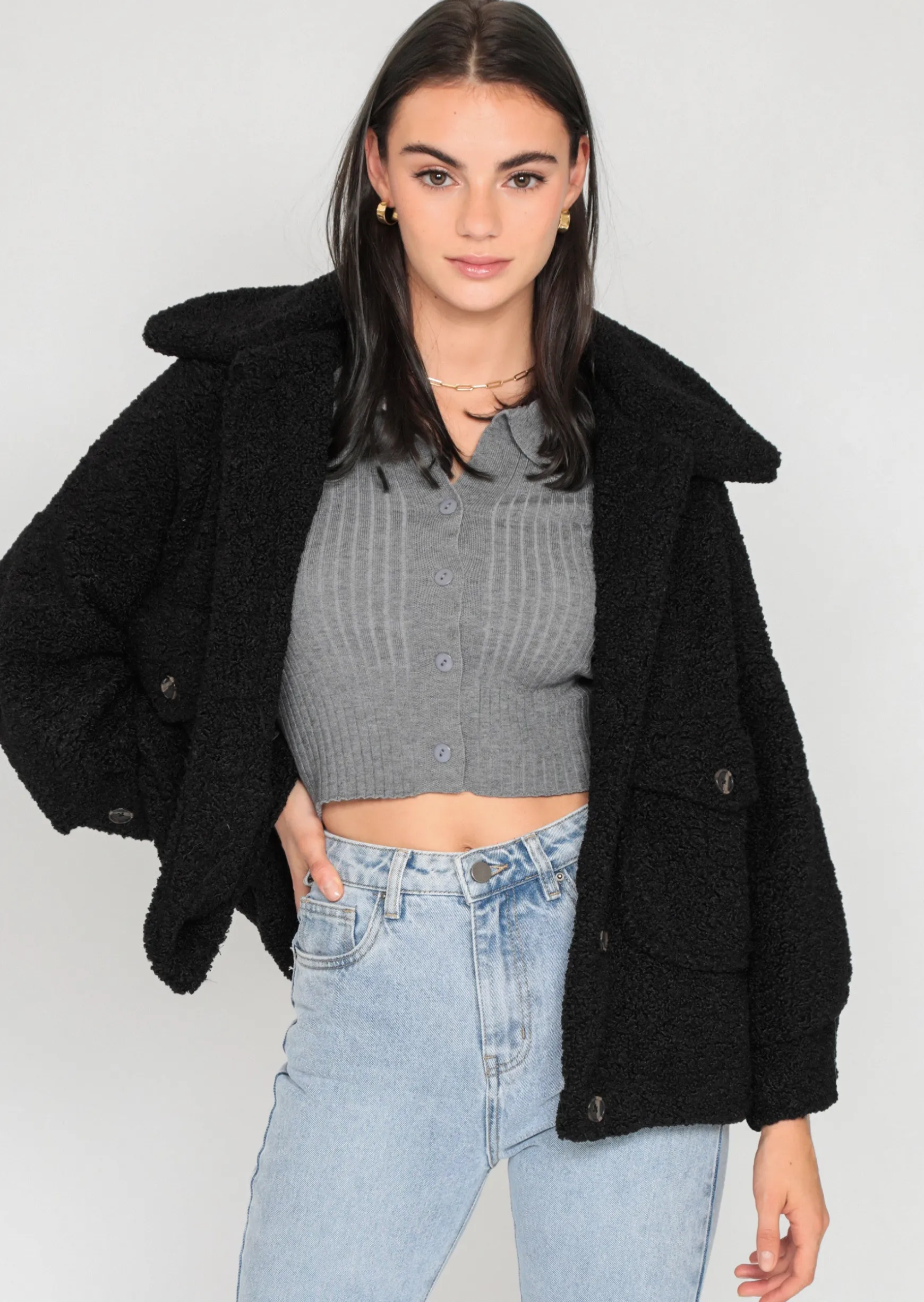 Vestes L Manteaux^Outfitbook Veste oversize effet peau de mouton NOIR