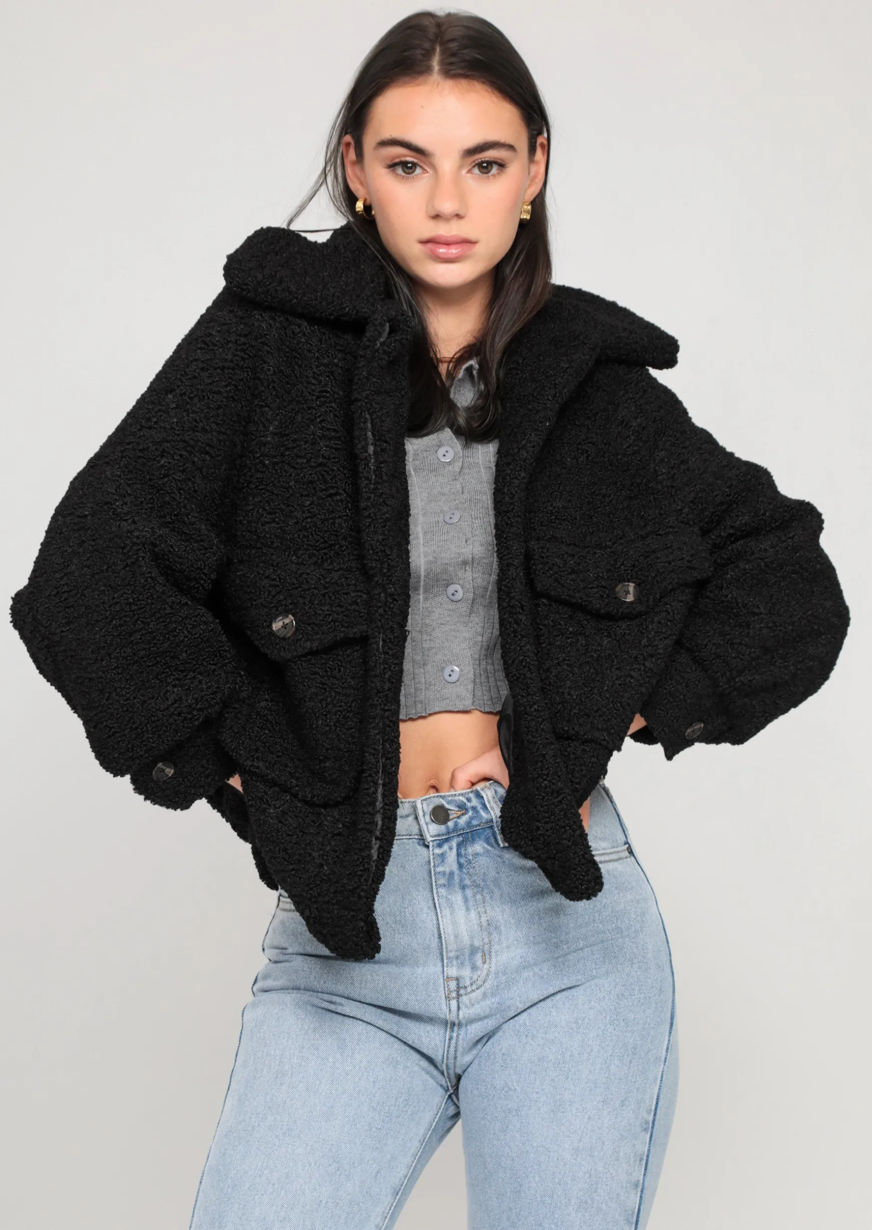 Vestes L Manteaux^Outfitbook Veste oversize effet peau de mouton NOIR